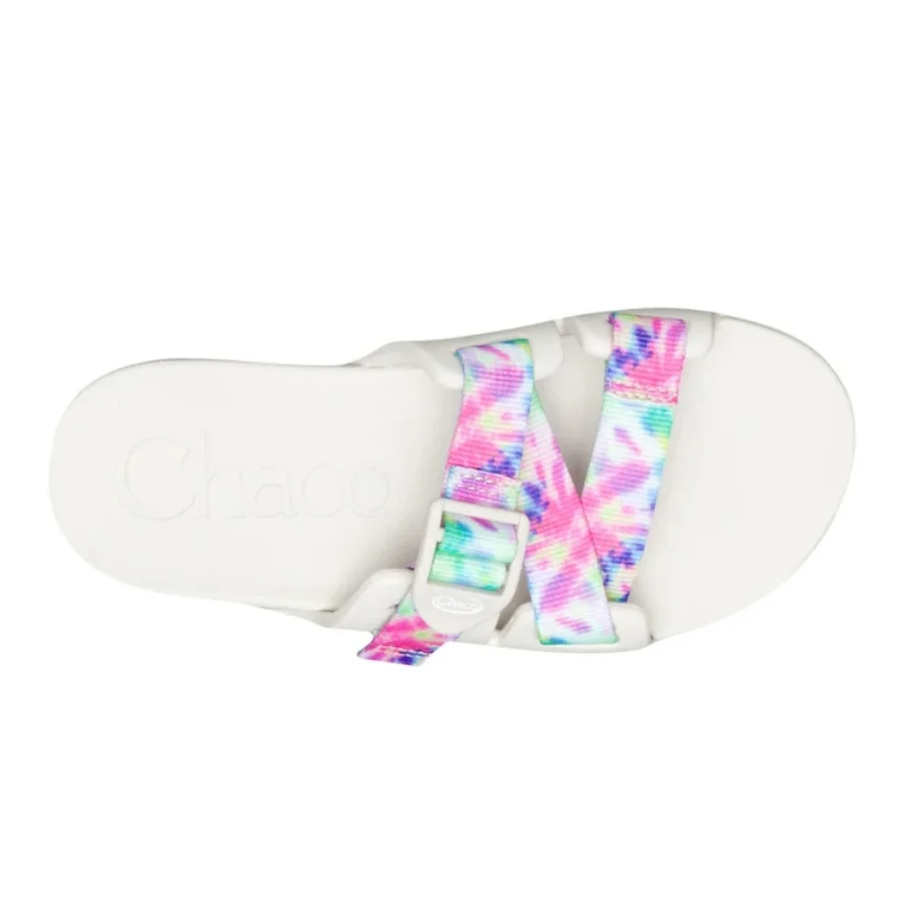 NIB Chaco Chillos Slide Sandal In White Rainbow Tie Dye Kids Size 1